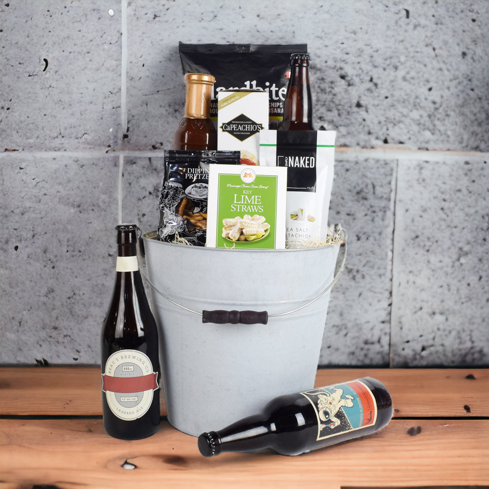 Open beer club box with craft beer and gourmet snack pairings